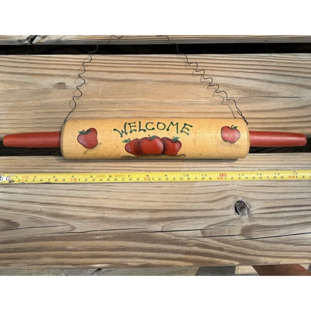 Vintage 1970's Heart Wall Shelves Peg Rack & Apple Welcome Rolling Pin Handmade - Picture 12 of 16